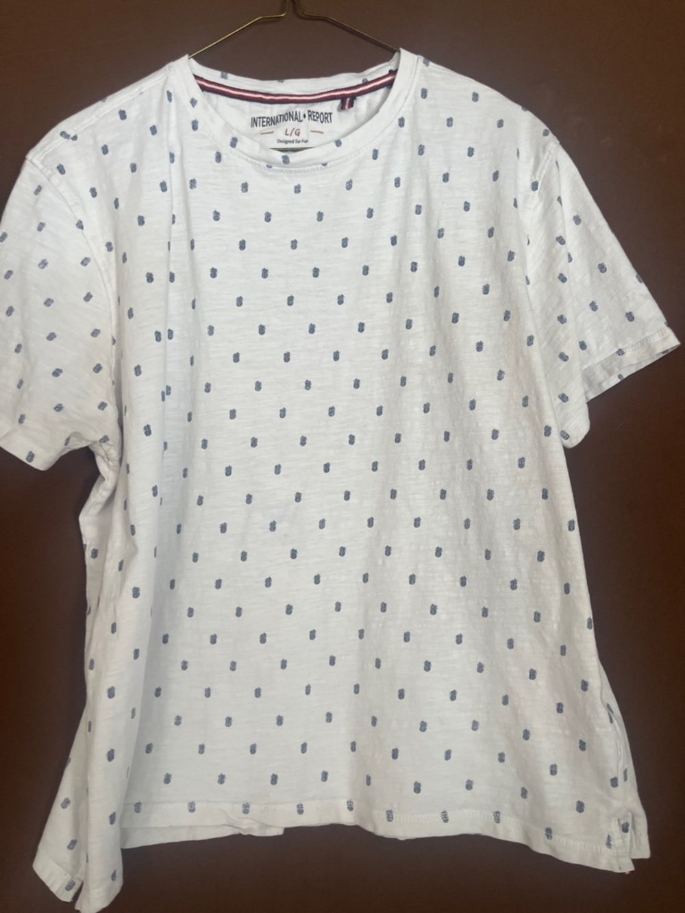 International Report White Short-Sleeve Tee with Navy Pineapple Print